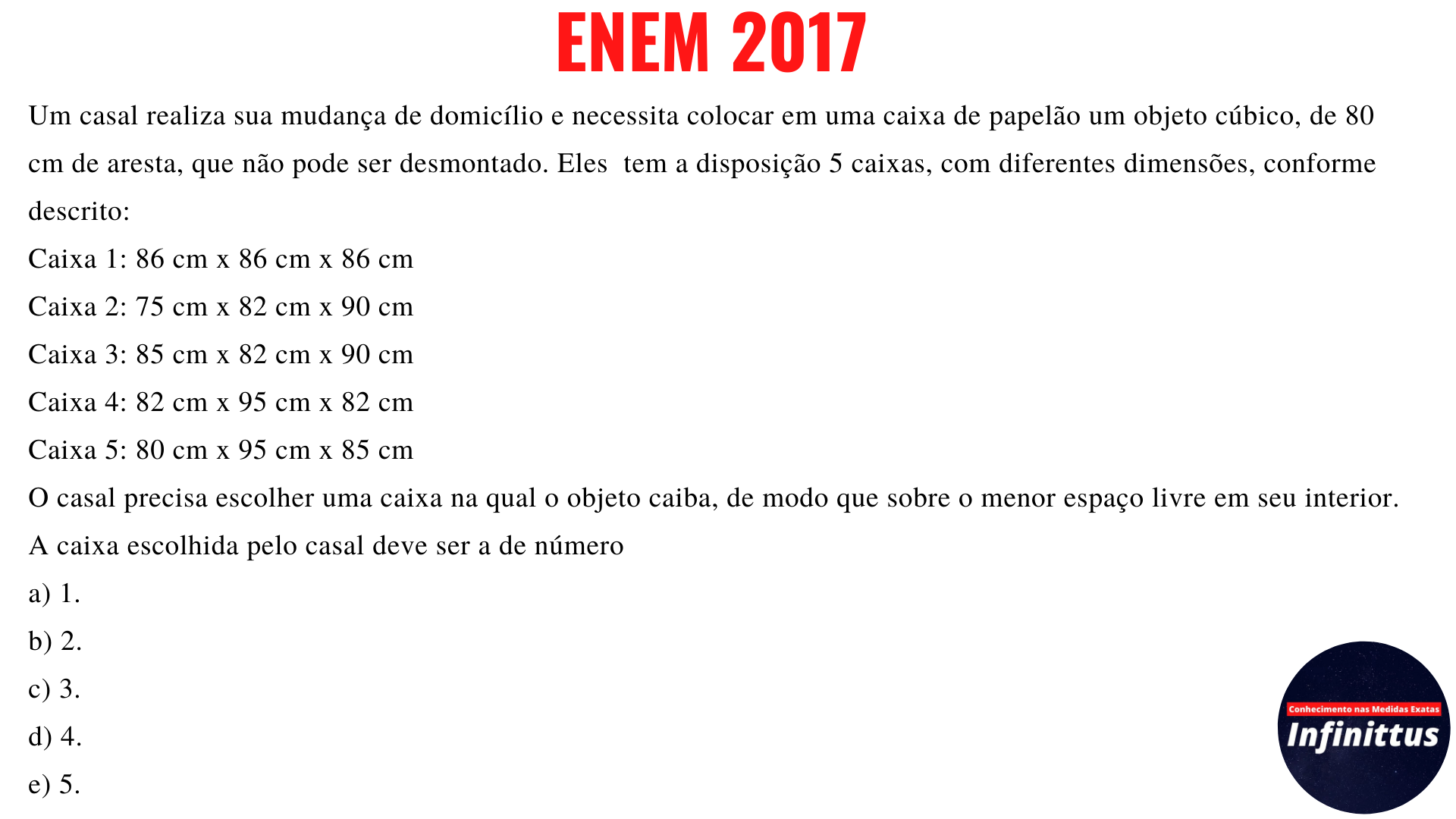 ENEM 2017 – Objeto cúbico em uma caixa de papelão [Exercício Resolvido]