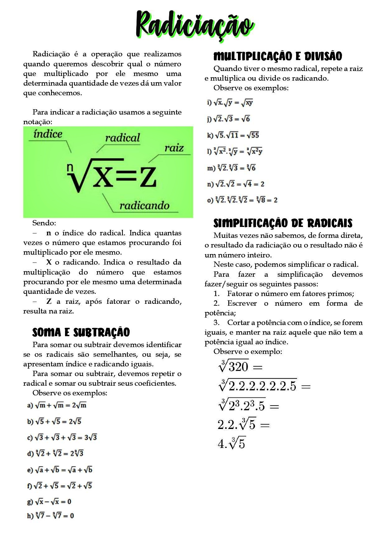 Radiciação – Principais propriedades